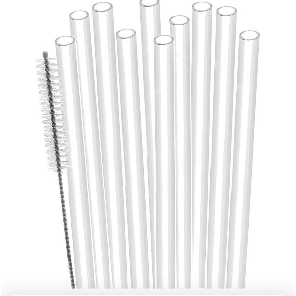 Reusable Drinking Straws 10 Pack Clear Glass Straws Cleaning Brush Eco Friendly